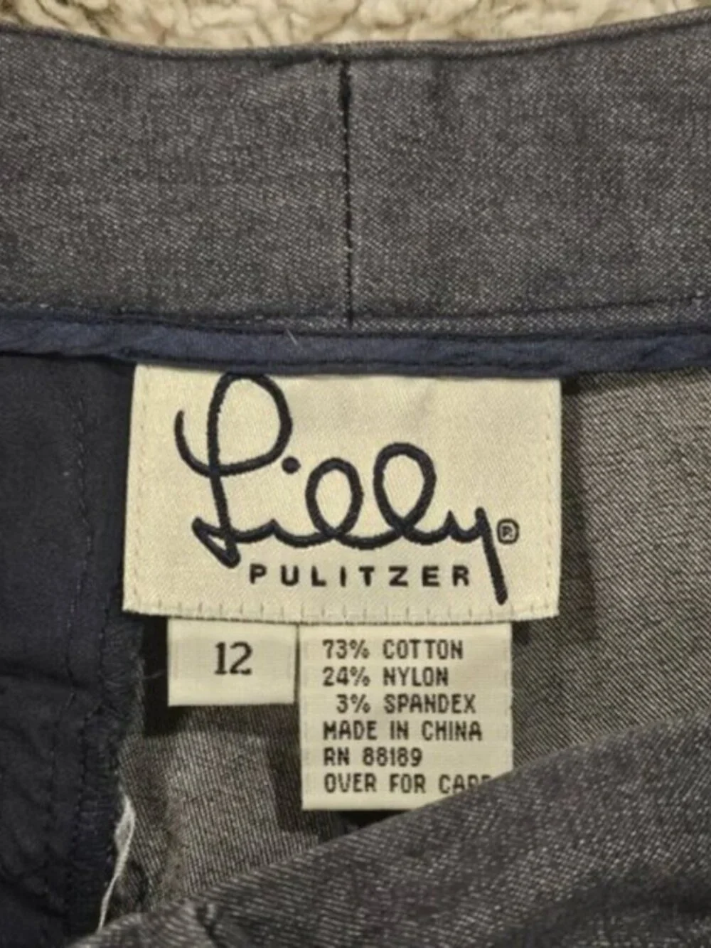 Lilly Pulitzer SZ 12 Blue Flat Front Stretch Straight Leg Ankle Pants Trousers